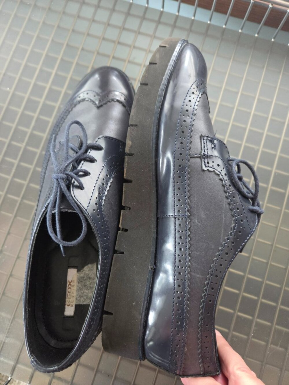 Geox Kattilou blue perforated platform wingtip oxfords 8.5